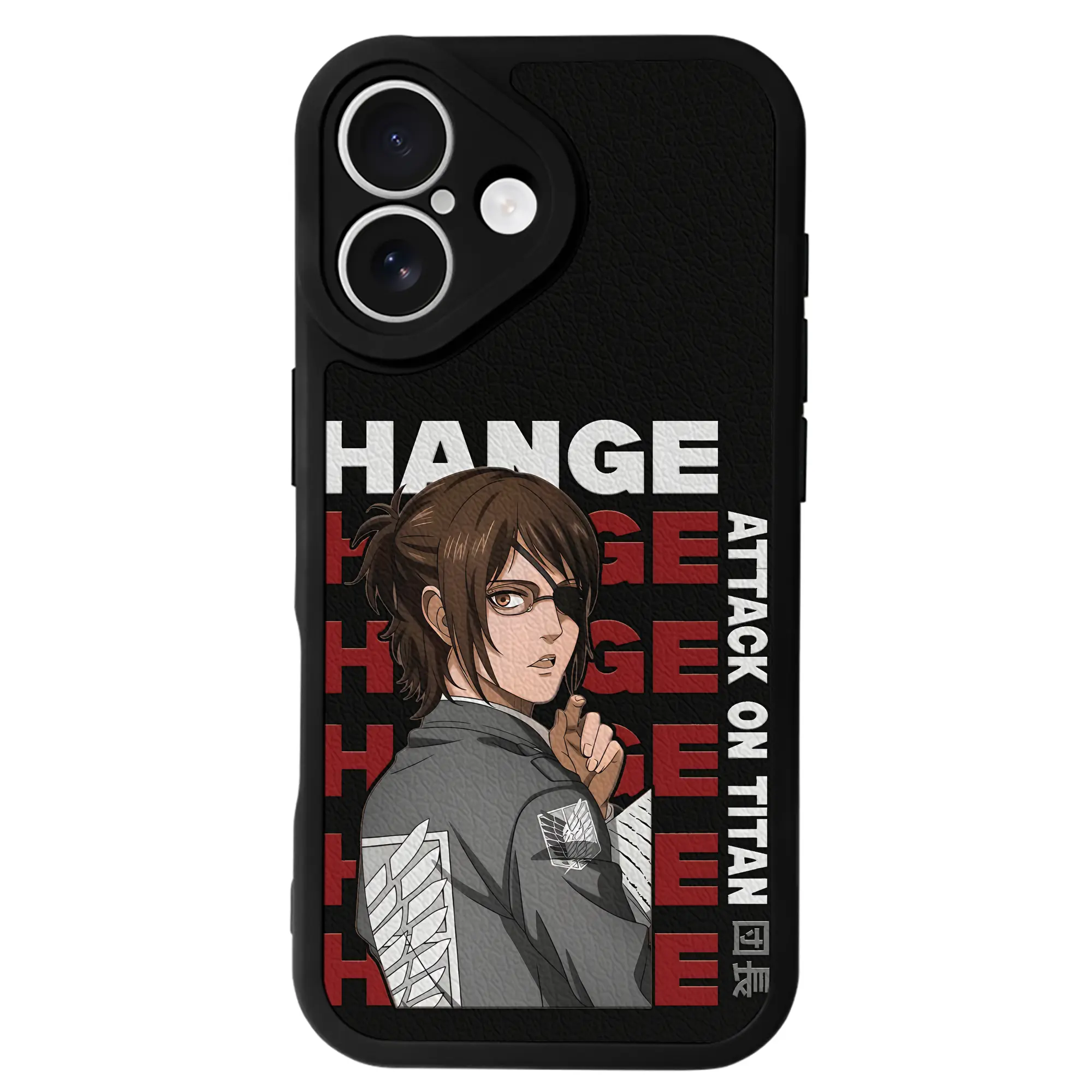 進撃の巨人 グッズ ハンジ・ゾエ - IPhone 16シリーズ対応 ・ シリコンスマホケース ・ レザー調 ・ 高精度フィット ・ 耐衝撃 ・ ワイヤレス充電対応 ・ 精密カット